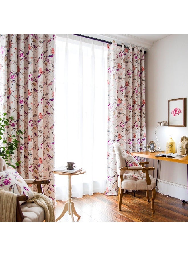 VOGOL Printed Bedroom Curtains Window Grommet Panels Floral Room Darkening DrapesCurtain for Living Room and Balcony W52x L96 inch One Panel Purple - Image 2
