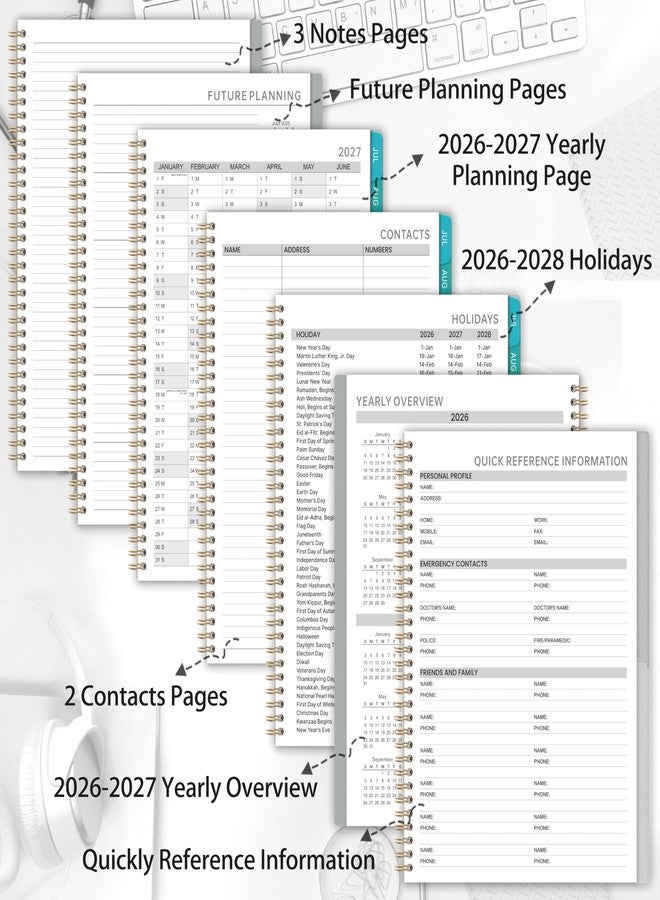 بوكول مفكرة/مخطط مواعيد 2026-2027 - مخطط أسبوعي وشهري، 9 × 11 بوصة، كبير، يوليو 2026 - يونيو 2027، بفواصل زمنية مدتها 30 دقيقة، مخطط يومي بالساعة، فواصل شهرية ملونة، جيب داخلي، رمادي - Image 5