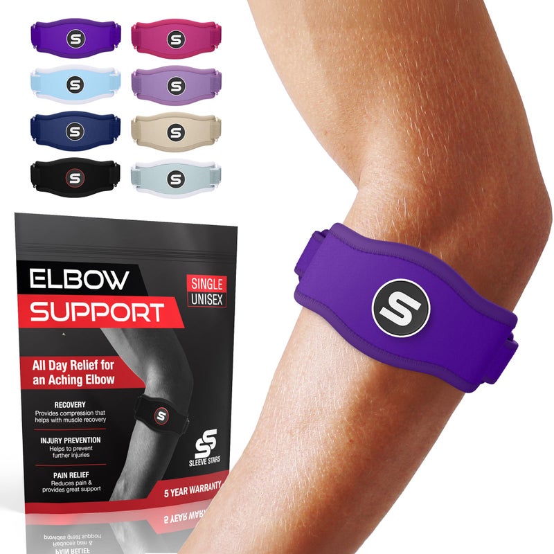 SS SLEEVE STARS Sleeve Stars Tennis Elbow Brace for Men Women Tendonitis Elbow Brace Strap Golfers Elbow Brace Counterforce Band for Tendon Pain Relief Support for Forearm w 3 Straps Fits 923 Single 1 Dark Purple One Size 