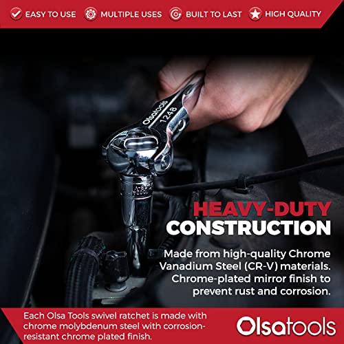 Olsa Tools 90T Swivel Head Ratchet Wrench Set, 3-Piece, Chrome Vanadium Steel, 270 Degree Rotation, Ideal for Tight Spaces - Image 5