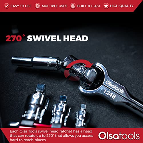 Olsa Tools 90T Swivel Head Ratchet Wrench Set, 3-Piece, Chrome Vanadium Steel, 270 Degree Rotation, Ideal for Tight Spaces - Image 4