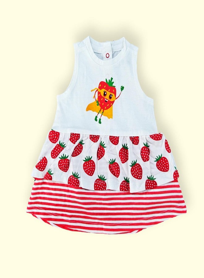 TIDOO Baby Girl Soft Cotton Frock Heart Print Top and Strawberry Design Bottom Ideal for Summer_12_18M_White Pink - Image 5
