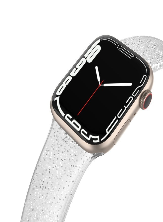 EDIMENS Compatible for Apple Watch Bands 38mm 40mm 41mm 42mm Series 10, Shiny Bling Glitter Silicone Soft Thin Replacement Band Compatible for iWatch Series 10 9 8 7 6 5 4 3 2 1 SE Sport Edition Women - Image 1