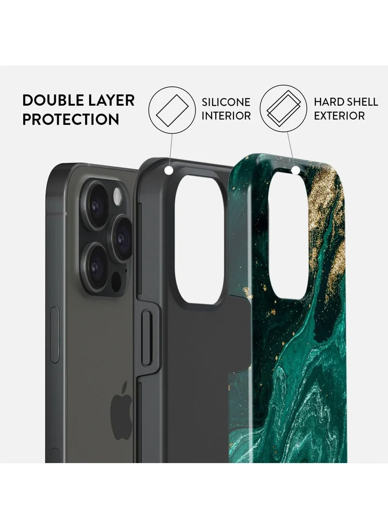 بورجا حافظة هاتف رخامية ذهبية لامعة فاخرة متوافقة مع هاتف iPhone 15 Pro MAX حافظة واقية من السيليكون بطبقة مزدوجة من Emerald Pool