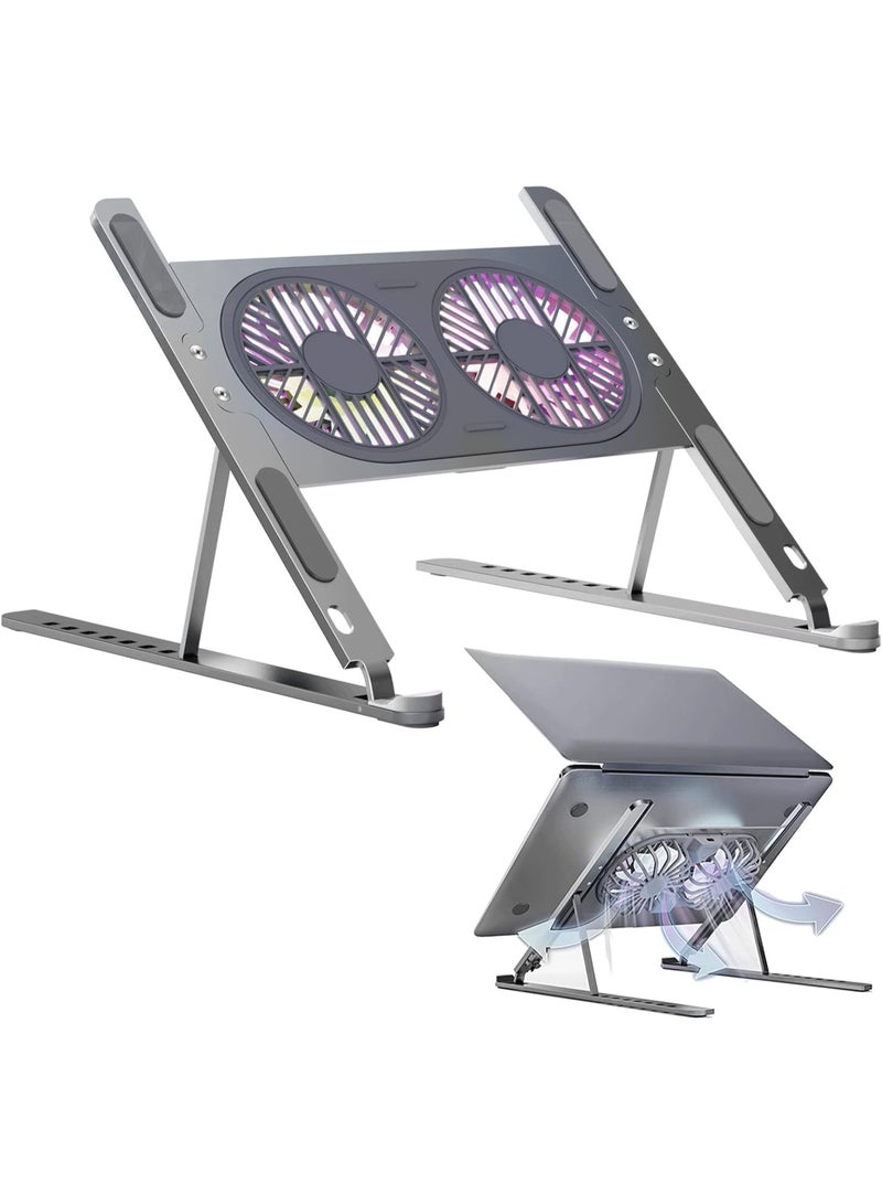 Aluminum Laptop Cooling Stand with External Fan – Compatible with MacBook, Notebook, PC – Fits 9 to 17 Inch Devices - Image 1