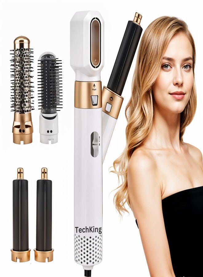 Tech King Techking 15 YEARS WARRANTY 5-in-1 Hot Air Styling Brush – Multifunctional Hair Tool with Ionic Technology, Ceramic Coating & Adjustable Heat for Smoothing, Curling & Straightening - BROWN - Image 1