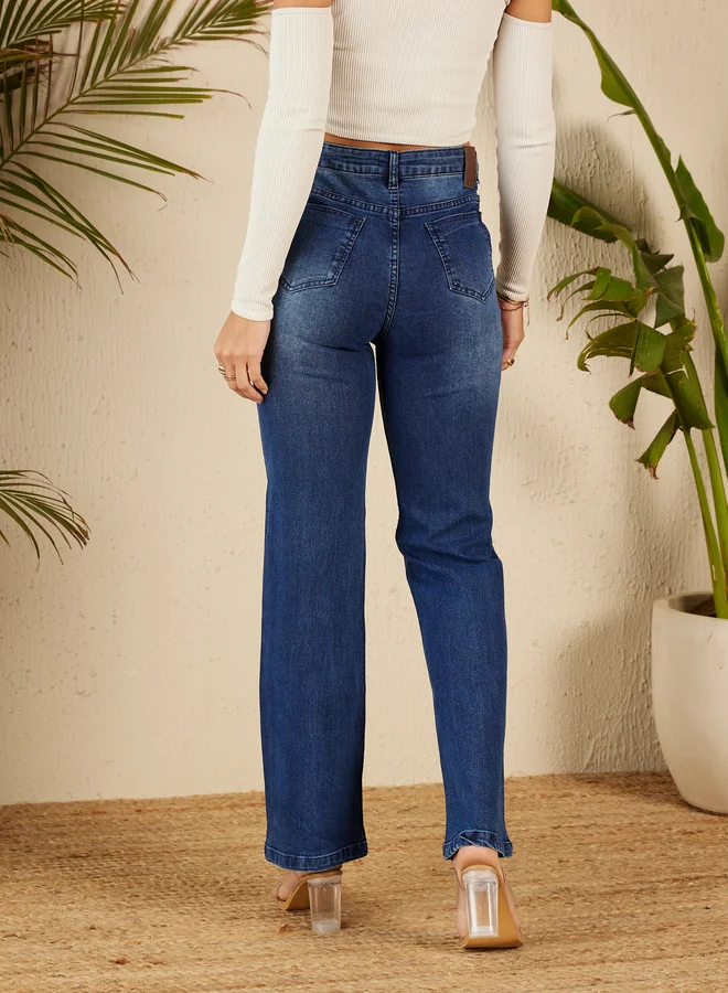 STREET 9 STREET 9 High Rise Pure Cotton Jeans with Pintuck Detail