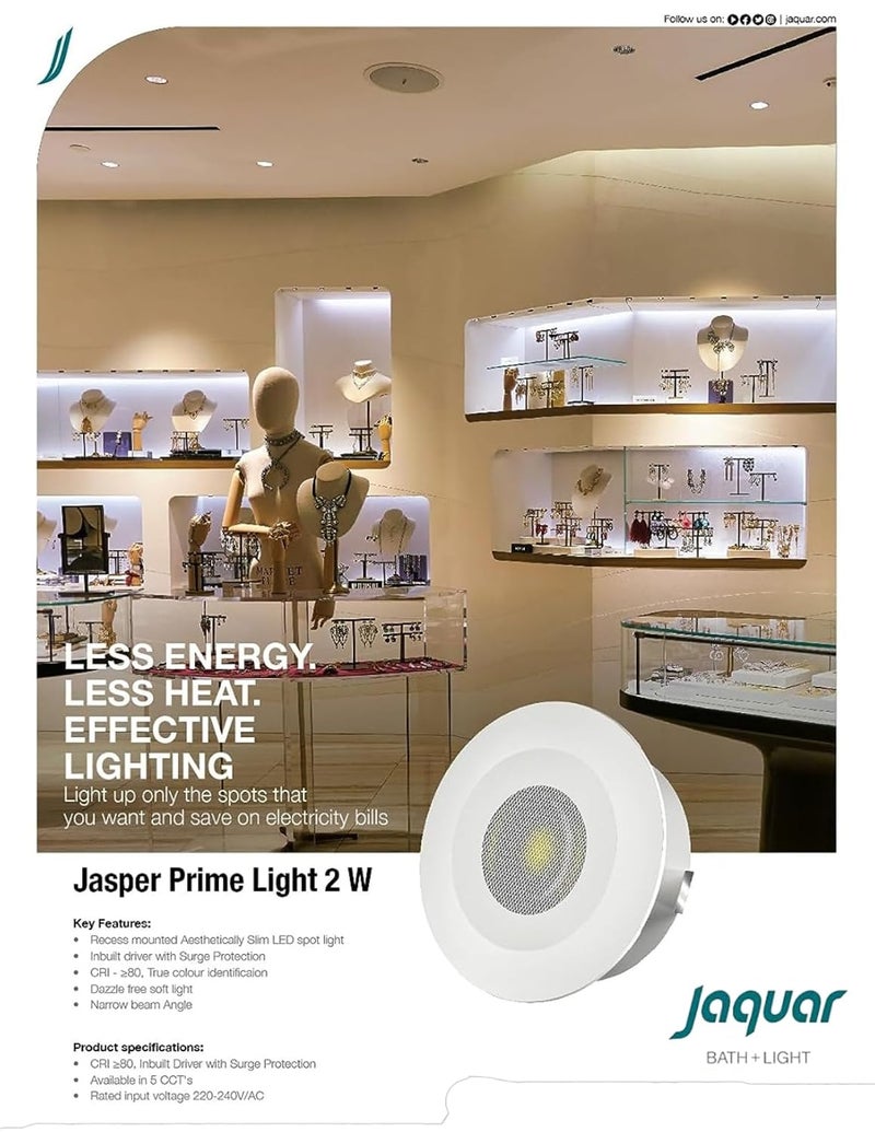 jaquar Jaquar Jasper Prime 2W LED Light Spotlight SPOT Light for Home Ceiling Warm White SPOT Light Pack of 6  - Image 2