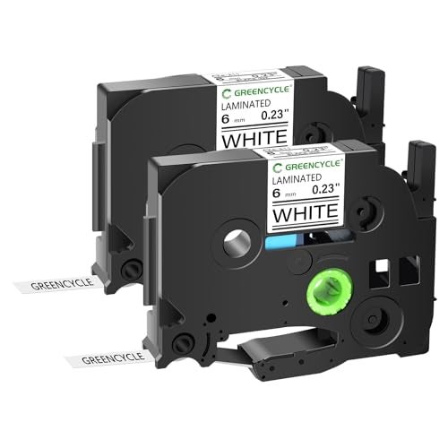 GREENCYCLE 2 Pack 6mm White Label Tape Compatible for Ptouch TZe-211 TZ-211 TZe211 6mm 0.23 Laminated White Tape for Ptouch PT-D210 D400 H110 D200 D600 Label Maker - Image 1