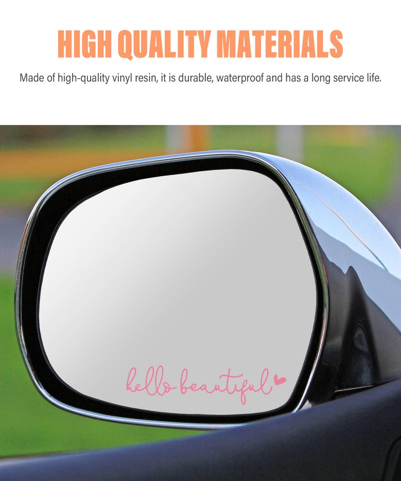RACOONA Mirror Decal - Hello Beautiful Rearview Sticker, Car Accessories Window Decal, Self Affirmations Decoration (Pink) - Image 3