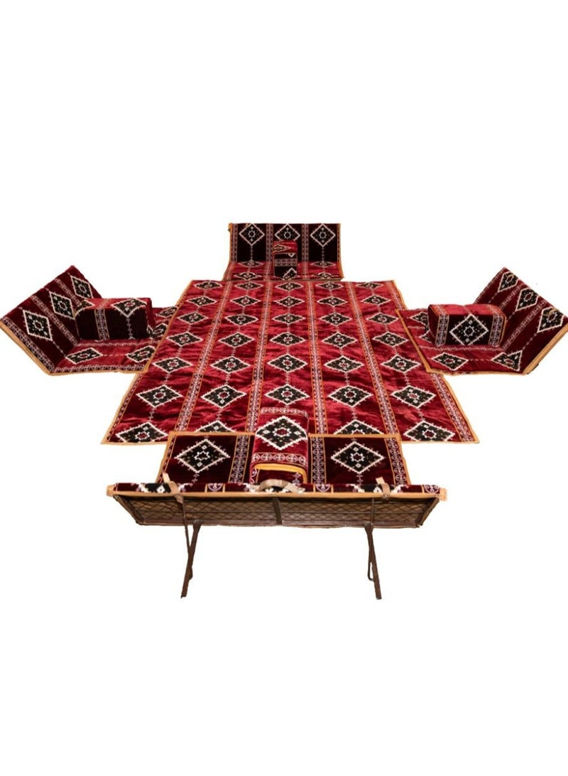 كادي ون بساط رحلات أرضي مكون من 5 قطع 200*300 سم، سجادة تخييم ل 9 اشخاص مبطن من 4 كراسي أرضية و مدة ، مجلس رحلات قماش تركي قابل للطي سماكة عالية مريح للجلوس مثالي للصحراء و البر - Image 1