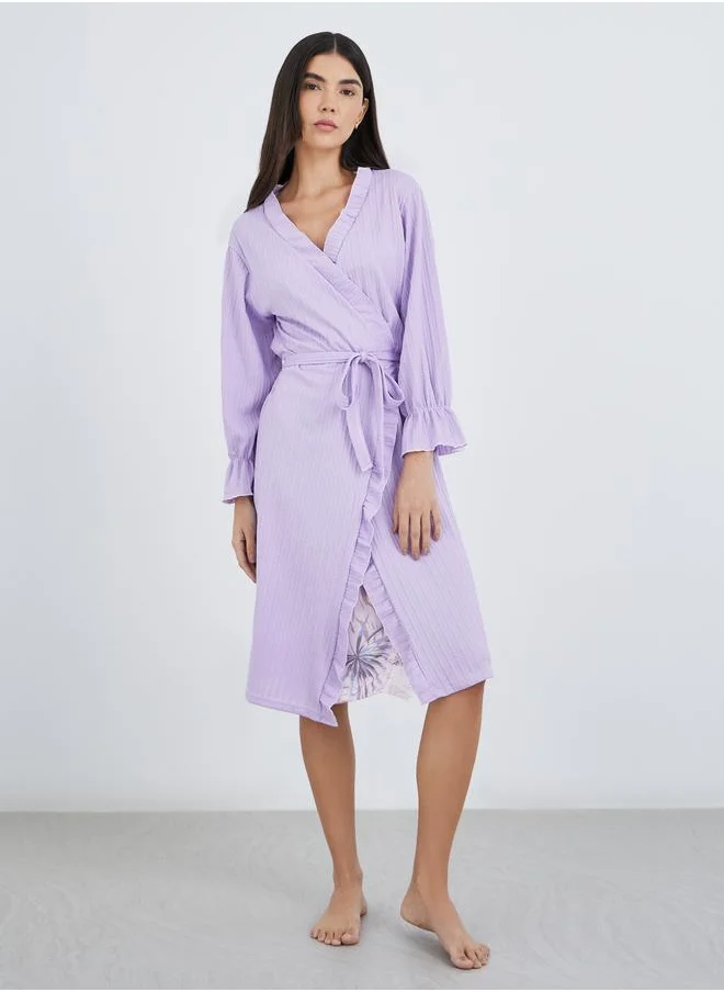 ستايلي Styli Textured Rib Ruffle Edge Robe