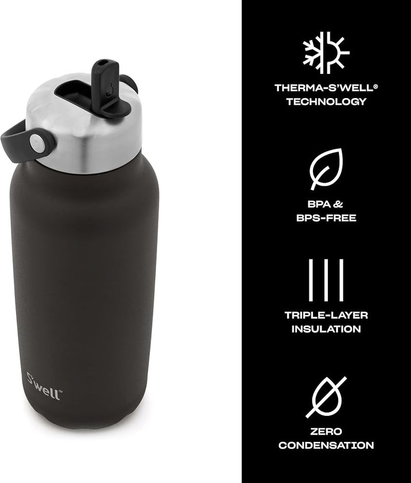 S'well Recycled Stainless Steel Explorer with Flip Straw Lid, 32oz, Onyx, Triple Layered Vacuum Insulated Containers Keeps Drinks Cold for 42 Hours and Hot for 10 - Image 2
