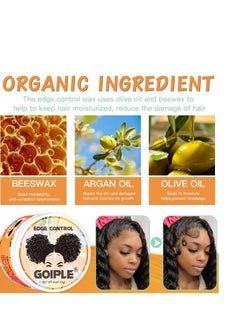 Goiple Goiple set - Natural Chebe Oil Moisturizer for Hair Growth, Scalp & All Hair Types - 2 Fl Oz and Edge Control Wax for Women Strong Hold - 4 Oz along with 1pc elastic bands for wig, 1pc rail tall comb, 1pc double-sided edge brush and 1pc bristle brush  - Image 2