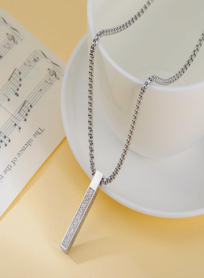 VASSAGO Islamic Ayatul Kursi Necklace for Women Men Stainless Steel/Leather Chain Muslim Allah Arabic 3D Bar Pendant Islam Eid Ramadan Gift Jewelry, One Size, Stainless Steel, No Gemstone - Image 3