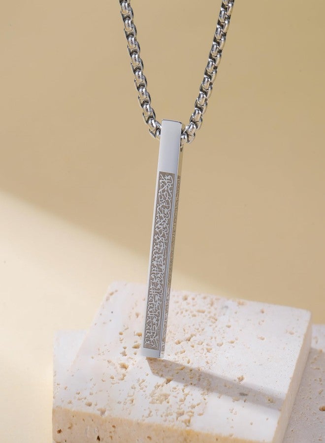 VASSAGO Islamic Ayatul Kursi Necklace for Women Men Stainless Steel/Leather Chain Muslim Allah Arabic 3D Bar Pendant Islam Eid Ramadan Gift Jewelry, One Size, Stainless Steel, No Gemstone - Image 4