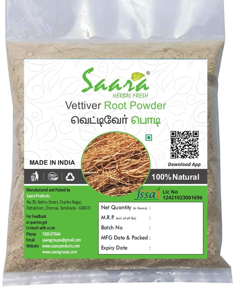 Saara HERBAL FRESH Vetiver Root Powder 301g Khus Root Powder Vala Kas Ramacham Vetiveria Zizanioides Vettiveru Powderpack of 3 x 101g - Image 1