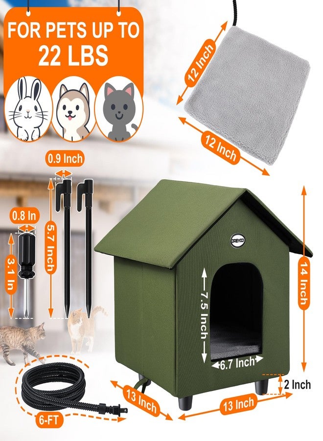 Dreyoo بيت قطط مدفأة مقاوم للعوامل الجوية من دريو، خيمة شتوية خارجية مع سرير مدفأ، مأوى دافئ قابل للطي ببابين للقطط الضالة والحيوانات الصغيرة (أخضر) - Image 4