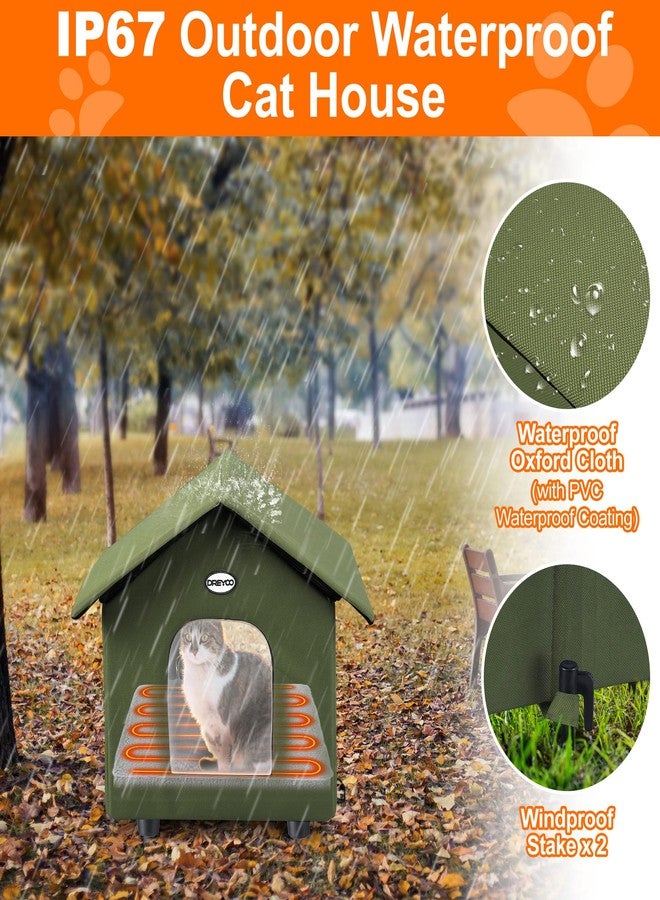 Dreyoo بيت قطط مدفأة مقاوم للعوامل الجوية من دريو، خيمة شتوية خارجية مع سرير مدفأ، مأوى دافئ قابل للطي ببابين للقطط الضالة والحيوانات الصغيرة (أخضر) - Image 5