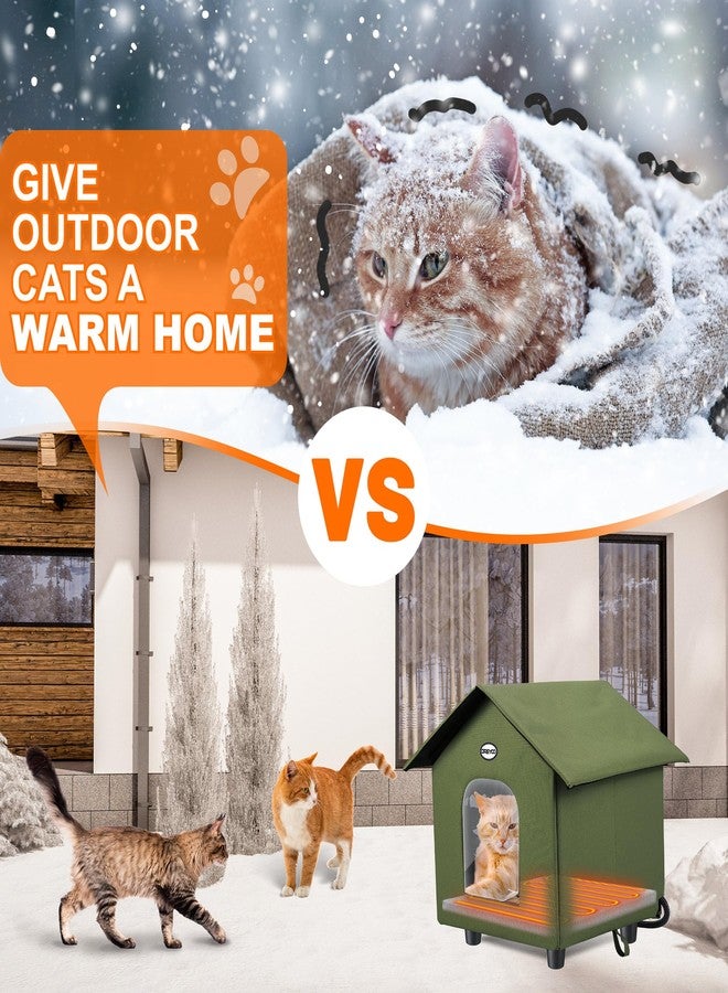 Dreyoo بيت قطط مدفأة مقاوم للعوامل الجوية من دريو، خيمة شتوية خارجية مع سرير مدفأ، مأوى دافئ قابل للطي ببابين للقطط الضالة والحيوانات الصغيرة (أخضر) - Image 2