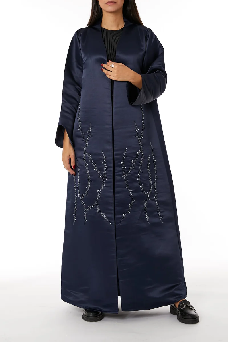 Moistreet  Satin Embroidered Open Abaya for Women | Best Price UAE