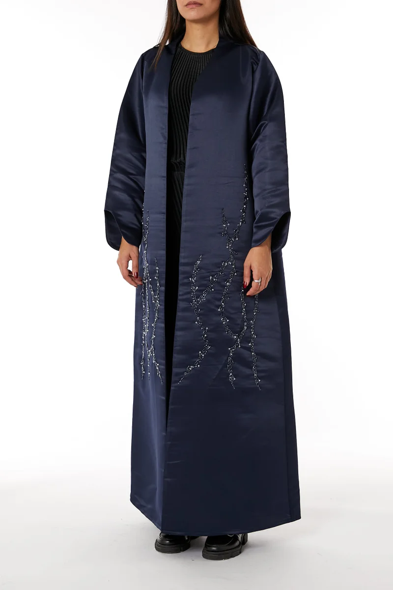 Moistreet Satin Embroidered Open Abaya