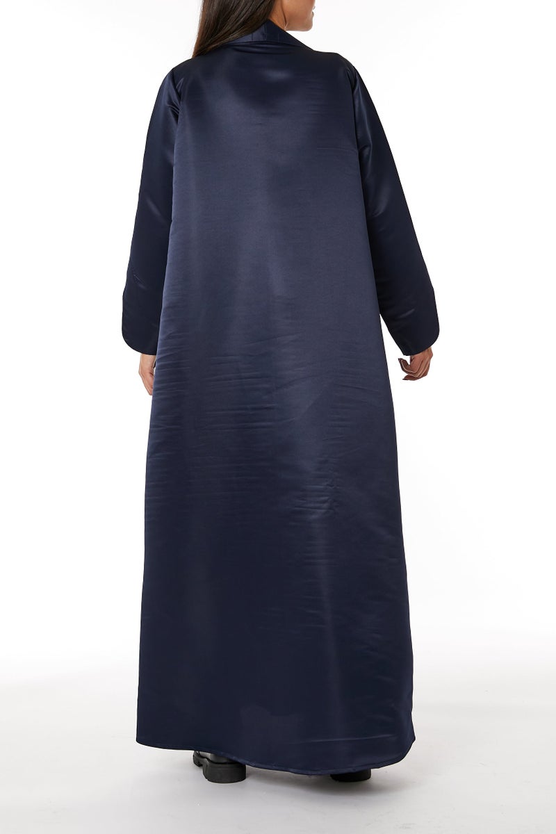 Moistreet Satin Embroidered Open Abaya - Image 3