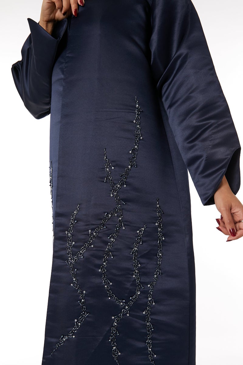 Moistreet Satin Embroidered Open Abaya - Image 4