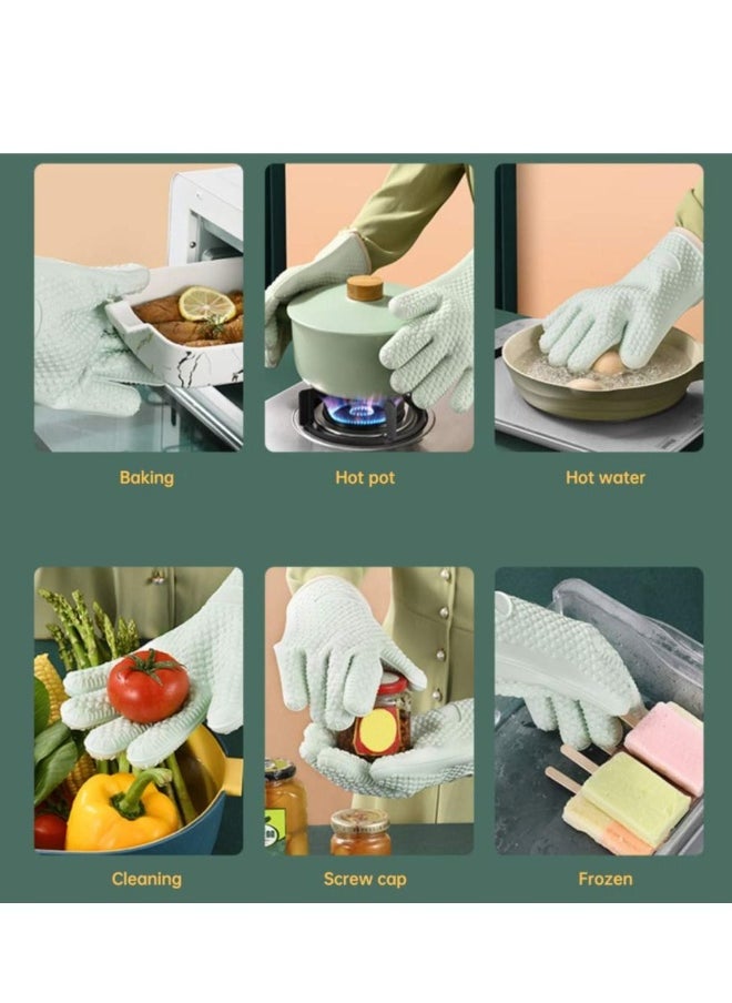 Generic - Oven Mitts,  Professional Heat Resistant Gloves Non-Slip Hand Protective Cooking Gloves Silicone and Cotton Double-Layer Heat Resistant Glove Silicone Gloves Oven Gloves BBQ Gloves - Image 1