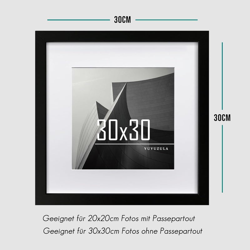 إطار صور ، مقاس 30 × 30 سم، خشبي أسود، إطار مصنوع من MDF، مقاس 10 × 10 بوصة، مجموعة من 3 أطر - Image 2