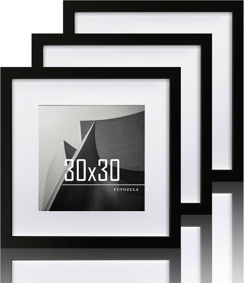 إطار صور ، مقاس 30 × 30 سم، خشبي أسود، إطار مصنوع من MDF، مقاس 10 × 10 بوصة، مجموعة من 3 أطر - Image 1