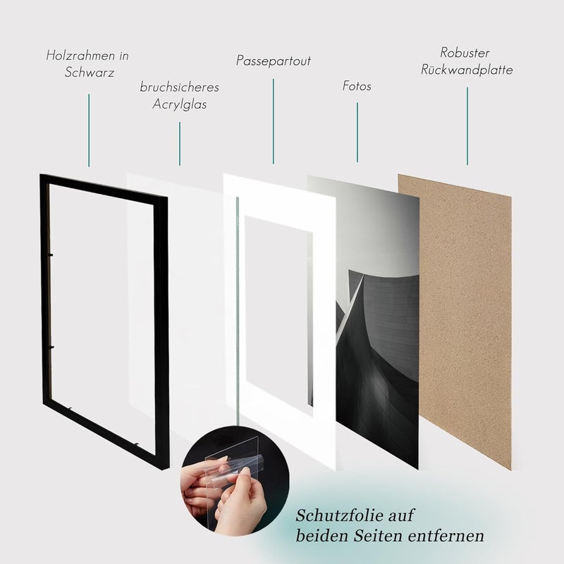إطار صور ، مقاس 30 × 30 سم، خشبي أسود، إطار مصنوع من MDF، مقاس 10 × 10 بوصة، مجموعة من 3 أطر - Image 5