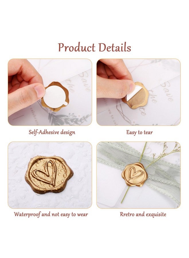 Yoption Heart Wax Seal Stickers 50 Pack Envelope Seal Stickers Envelope Seals Self Adhesive Gold Stickers For Wedding Party Birthday Christmas - Image 4