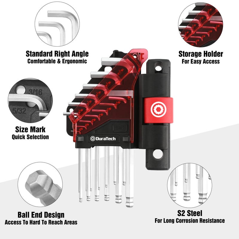DURATECH Allen Wrench Set, T-handle Hex Key Set, 13 Pieces Long Arm Ball End Hex Wrench Set, S2 Steel, SAE 1/20-3/8 inches - Image 5