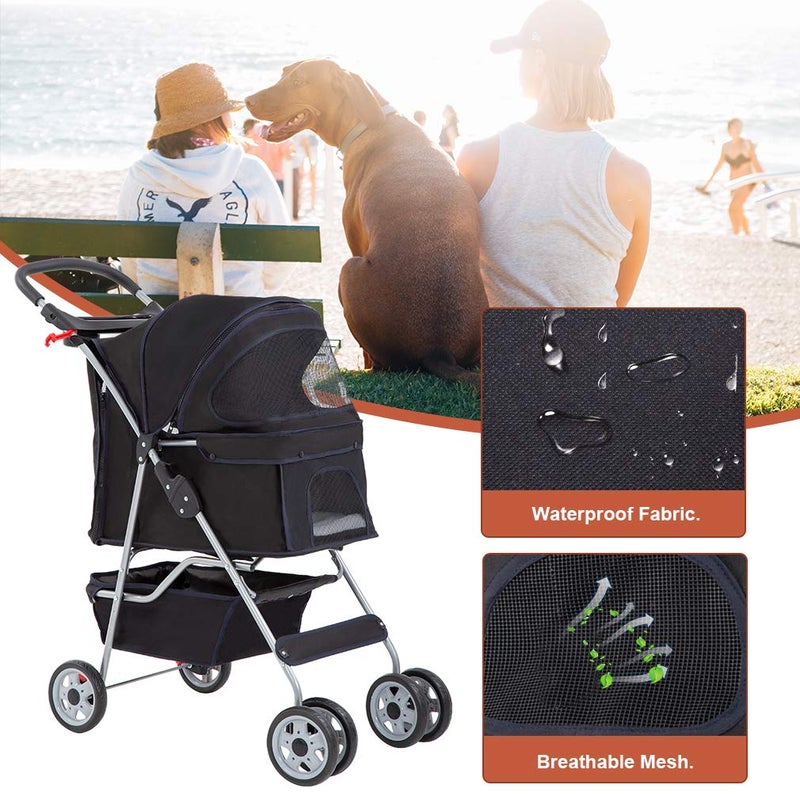 BestPet Pet Stroller Cat Dog Cage Stroller Travel Folding Carrier,Black - Image 3