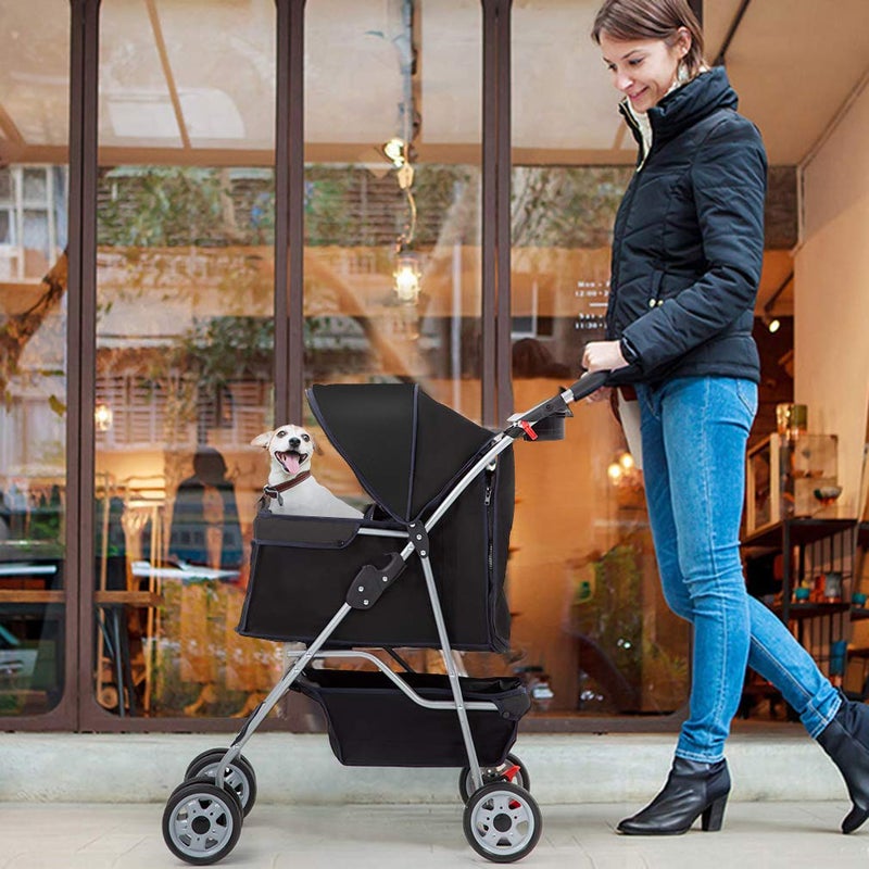 BestPet Pet Stroller Cat Dog Cage Stroller Travel Folding Carrier,Black - Image 2