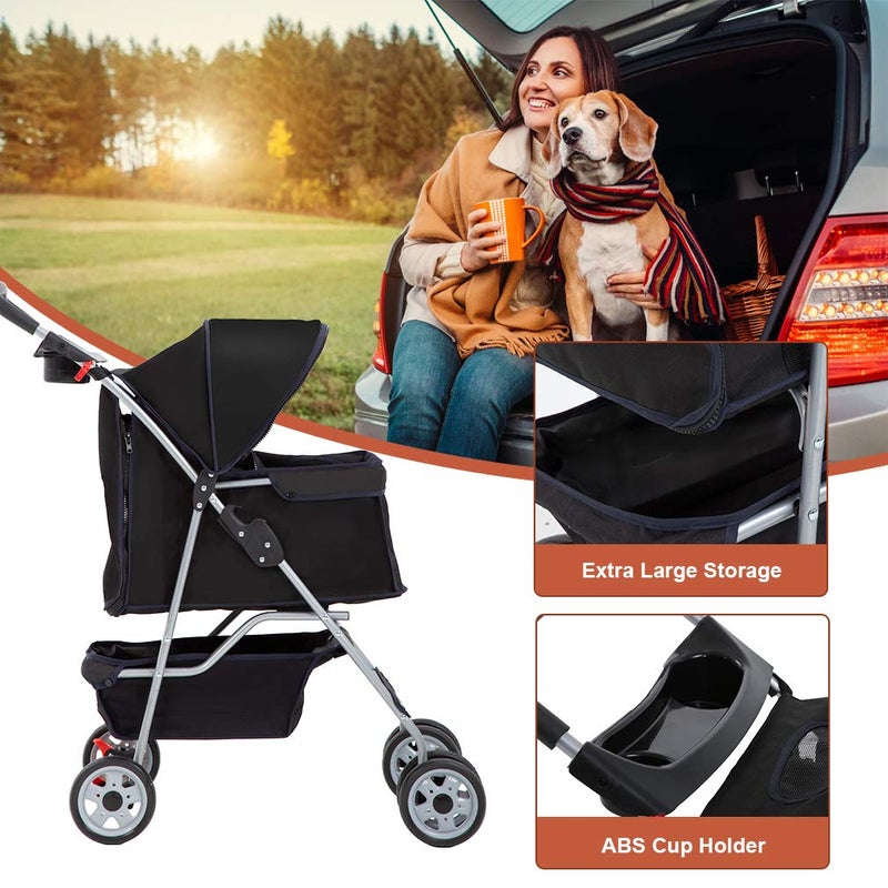 BestPet Pet Stroller Cat Dog Cage Stroller Travel Folding Carrier,Black - Image 4