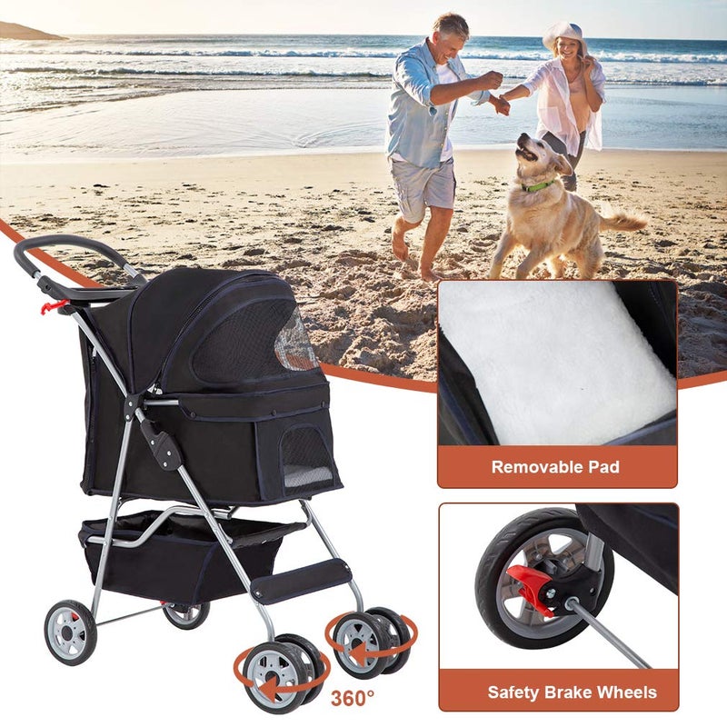 BestPet Pet Stroller Cat Dog Cage Stroller Travel Folding Carrier,Black - Image 5