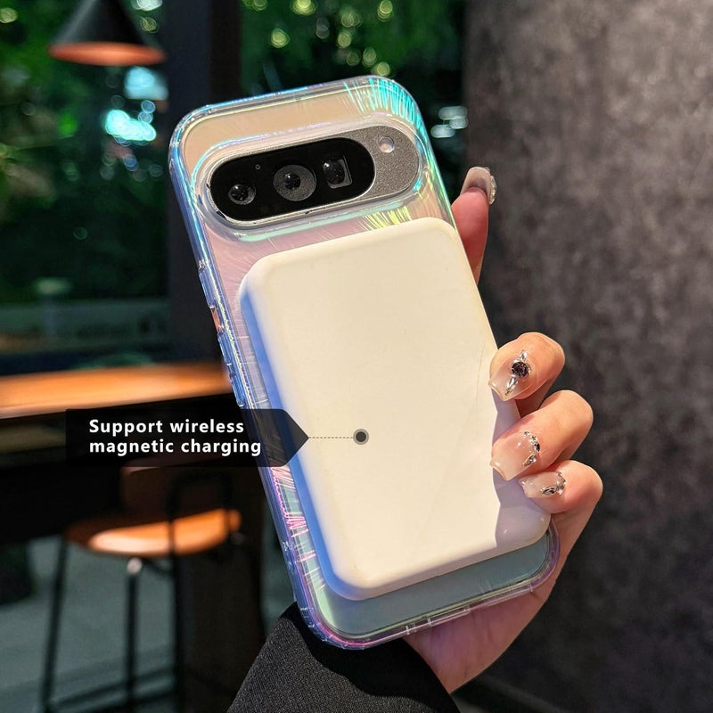 phylla for Google Pixel 10 Pro XL Magnetic Phone Case [Compatible with Magsafe] Luxury Feather Fluorescent Holographic Iridescent Colorful Cute Rainbow Shockproof Cover Bumper for Women (A, Pixel 10 Pro XL) - Image 1