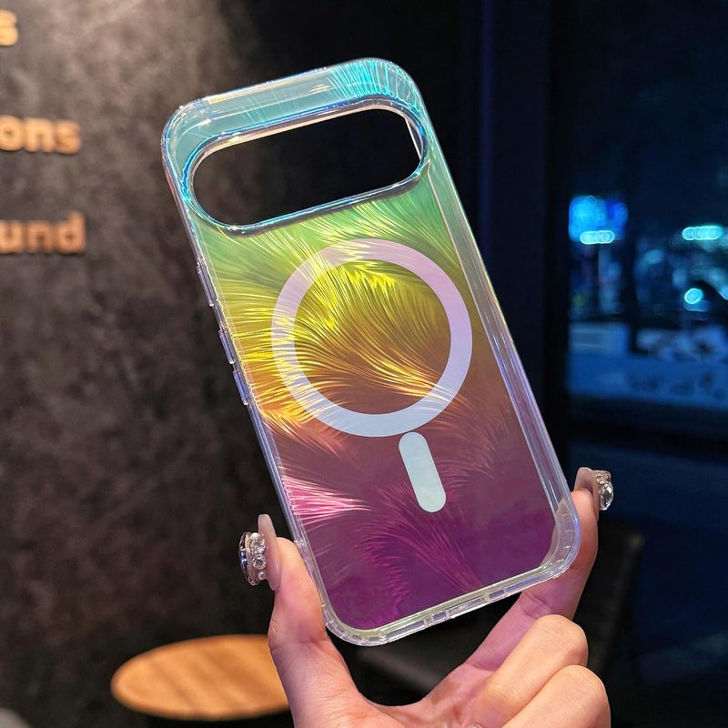 phylla for Google Pixel 10 Pro XL Magnetic Phone Case [Compatible with Magsafe] Luxury Feather Fluorescent Holographic Iridescent Colorful Cute Rainbow Shockproof Cover Bumper for Women (A, Pixel 10 Pro XL) - Image 2