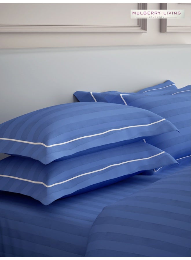 MULBERRY LIVING 100% Cotton - 300Tc Elysian Stripes Pillow Covers (50X75 Cm) - Mediterranean Blue  - Image 1