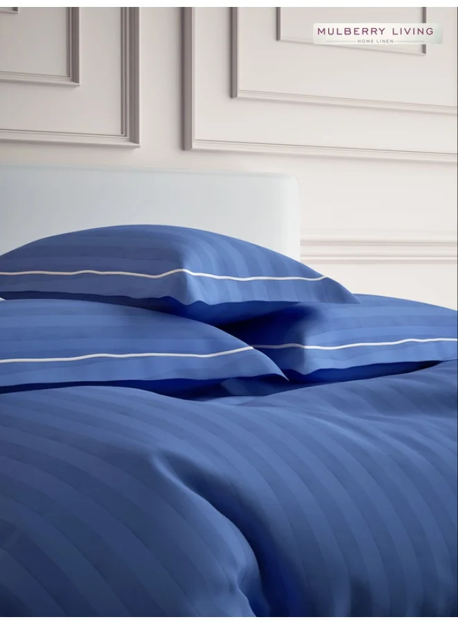 MULBERRY LIVING 100% Cotton - 300Tc Elysian Stripes Set of 2 Pillow Covers (50X75 Cm) - Mediterranean Blue