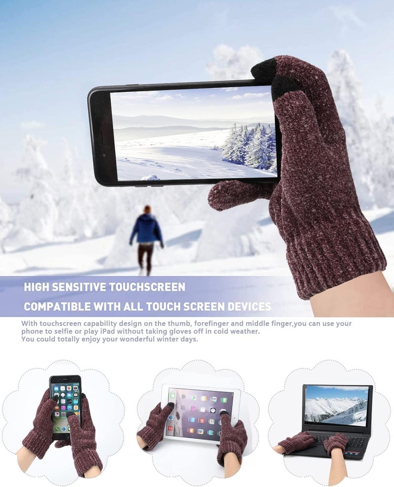 AQOTHES Womens Winter Knit Warm Hat Beanie Long Scarf Touch Screen Gloves Set Skull Caps Neck Scarves for Women - Image 3