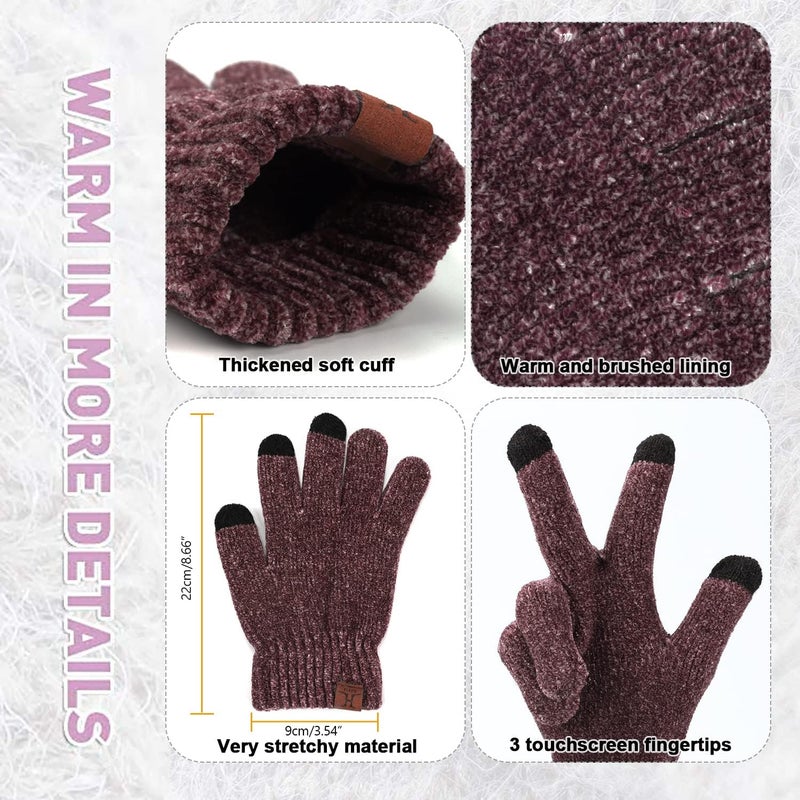 AQOTHES Womens Winter Knit Warm Hat Beanie Long Scarf Touch Screen Gloves Set Skull Caps Neck Scarves for Women - Image 4