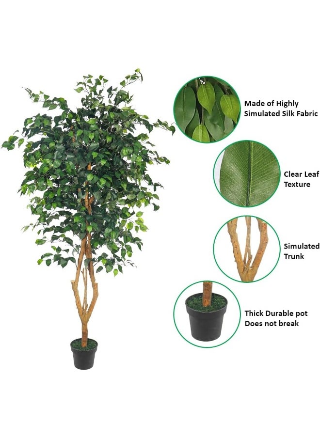 Yatai - YATAI DECOR Nearly Natural Artificial Ficus Plant 2 Meters High Ficus Tree Fake Plant with Plastic Pot & Moss Grass for Home Garden Decoration – Fake Tree – Artificial Plants - Image 1