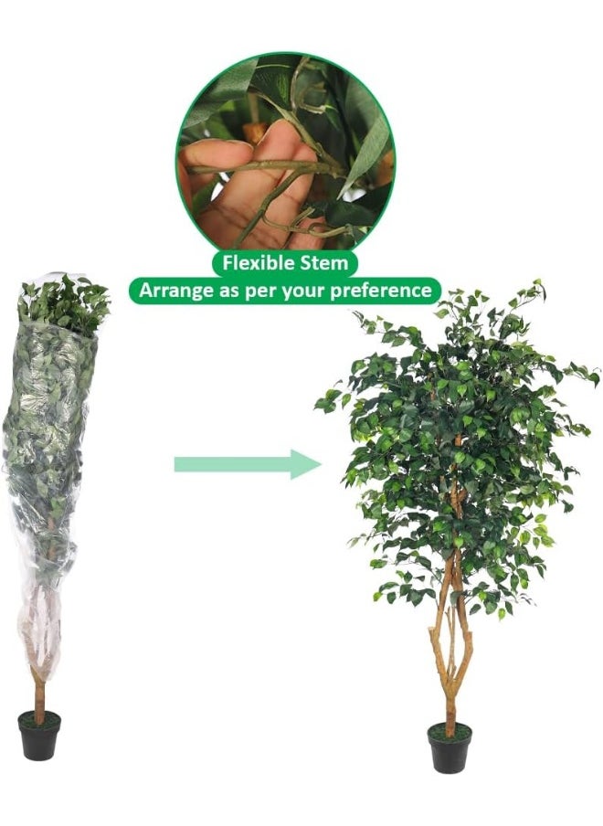 Yatai - YATAI DECOR Nearly Natural Artificial Ficus Plant 2 Meters High Ficus Tree Fake Plant with Plastic Pot & Moss Grass for Home Garden Decoration – Fake Tree – Artificial Plants - Image 1