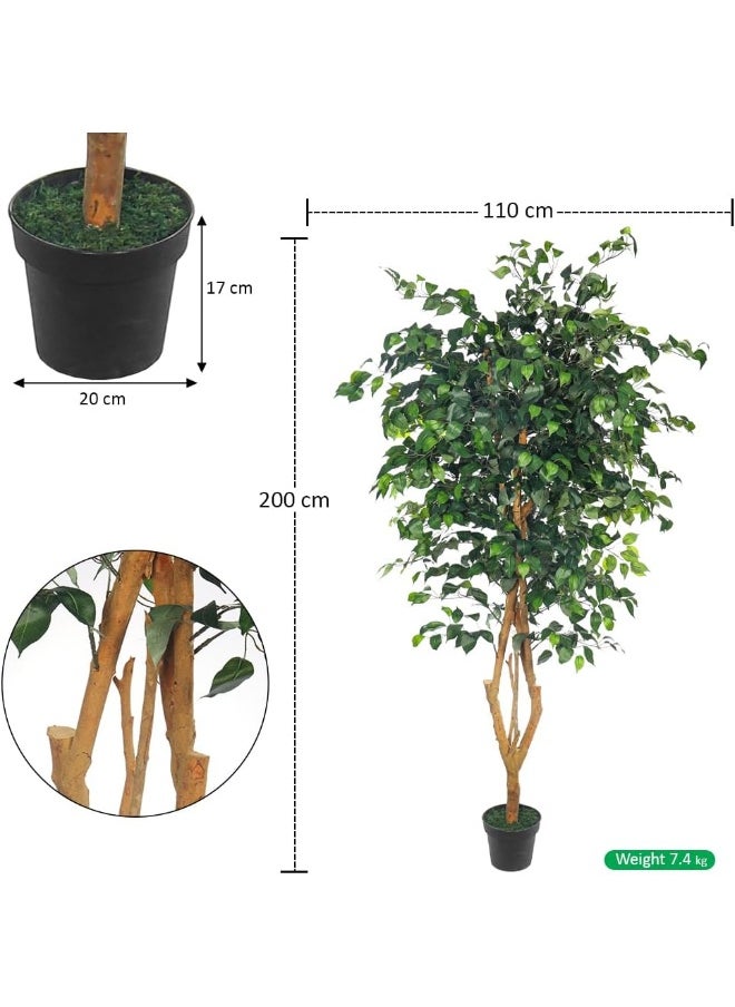 Yatai - YATAI DECOR Nearly Natural Artificial Ficus Plant 2 Meters High Ficus Tree Fake Plant with Plastic Pot & Moss Grass for Home Garden Decoration – Fake Tree – Artificial Plants - Image 1