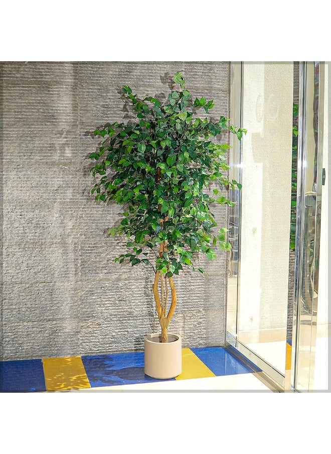 Yatai - YATAI DECOR Nearly Natural Artificial Ficus Plant 2 Meters High Ficus Tree Fake Plant with Plastic Pot & Moss Grass for Home Garden Decoration – Fake Tree – Artificial Plants - Image 1