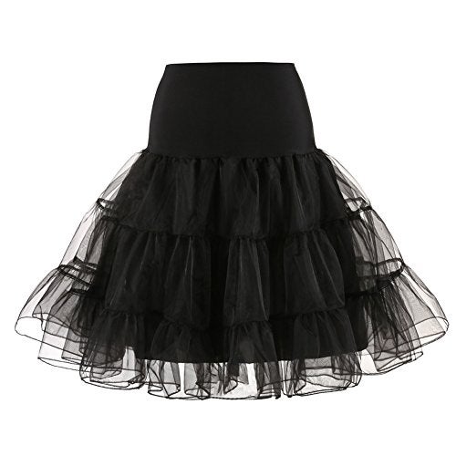Kumeng Women's 50s Vintage Rockabilly Petticoat Crinoline Tutu Underskirt 27" Length Net Tulle Petticoat Half Slip (FBA), Black, Large - Image 2