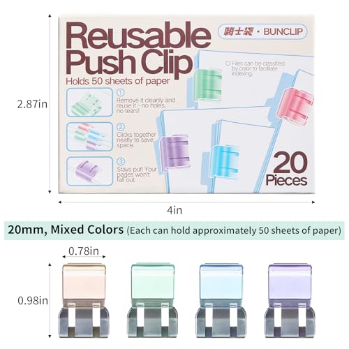 BUNCLIP Push Paper Clips & Binder Clips, 40 Pack Medium Reusable Heavy Duty Clamps, No Damage No Marks, 50 Sheet Capacity for Office, School, Home Organization (40 Pieces) - Image 2